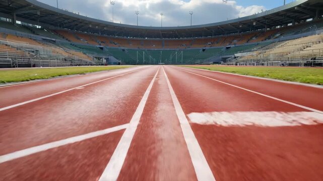 Empty running track with stadium background, sports arena