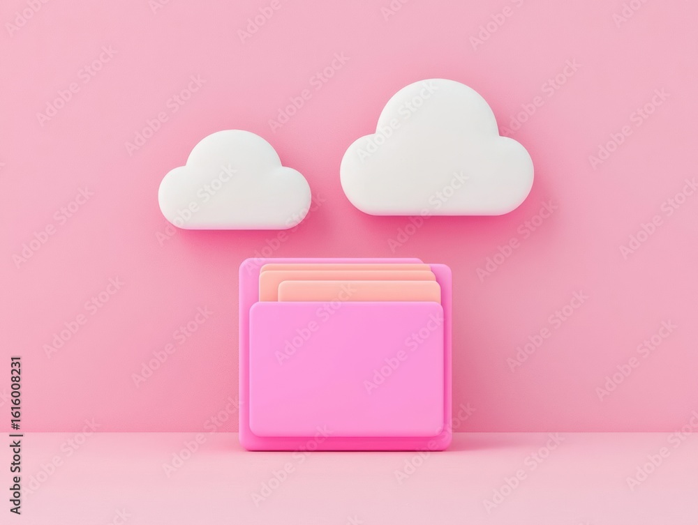 Poster cloud based file storage. ai-powered file storage, intelligent cloud system managing documents, 3d i