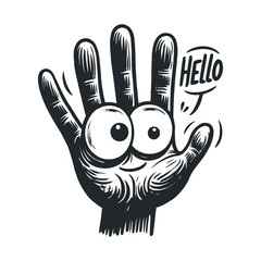 hand saying hello, cartoon vector illustration