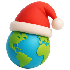 Festive Earth Globe with Santa Hat Illustration for Holiday Celebrations and Seasonal Greetings