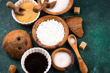 Various sugar replacement, healthy sweetener concept