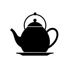 Tea kettle silhouette with curved spout and lid shown in clean flat vector design