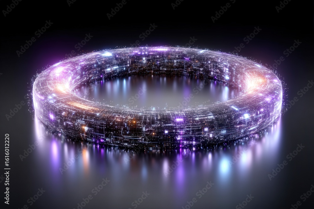 Poster dynamic ethereal vortex of glowing particles in a mesmerizing circular formation radiating vibrant e