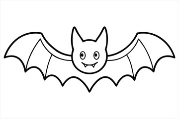 Cute cartoon bat silhouette with big eyes isolated on white background