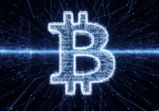 Blockchain Art Tokenization – Digital Bitcoin Symbol Made of Particles