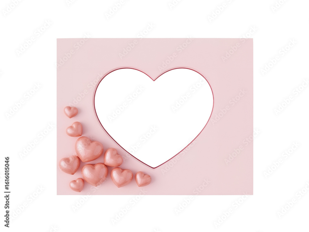 Aufkleber elegant pink frame with heart shaped window and clustered hearts for affectionate themes