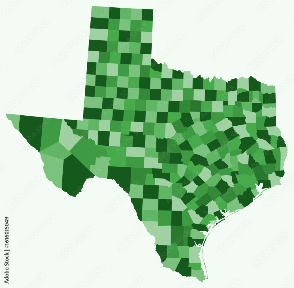 Poster map of texas with counties. just a simple state border map with county division. green color palette