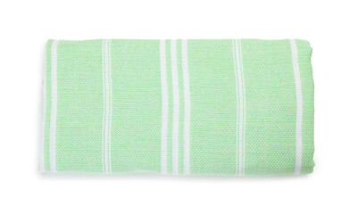 One folded beach towel isolated on white, top view