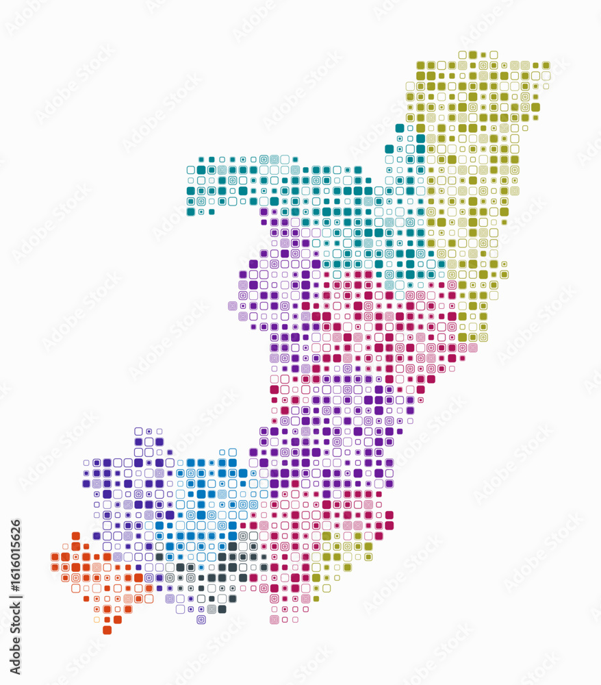 Poster republic of the congo, shape of the country build of colored cells. digital style map of the republi