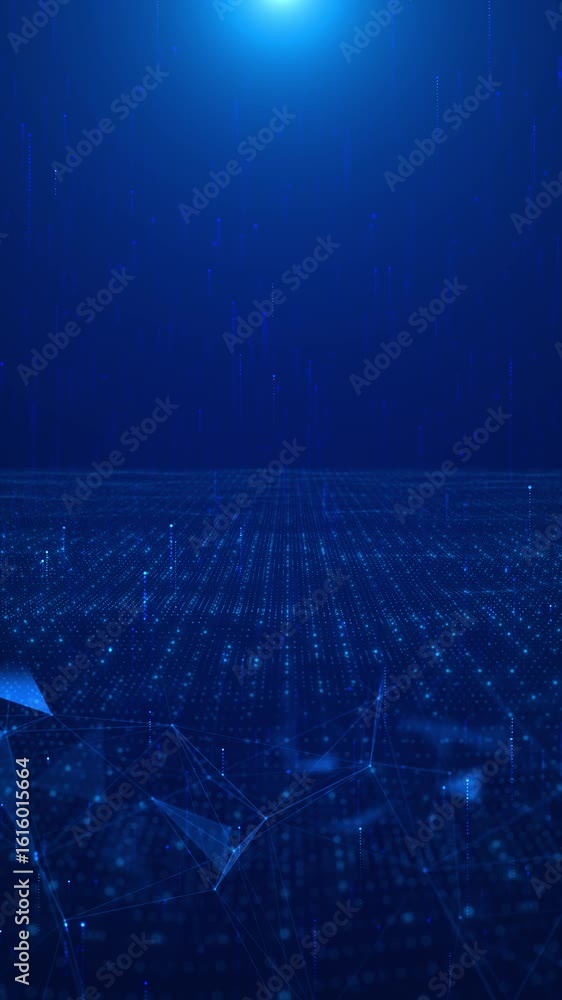 Poster glow blue digital landscape cube particle. crypto currency, big data, block chain and digital techno