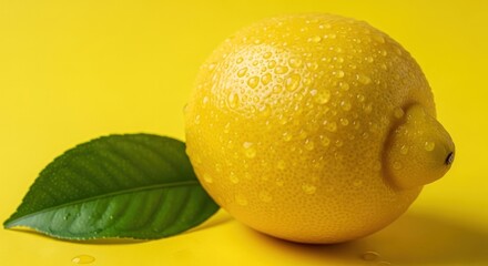 Fresh Close up of a Juicy Lemon with Water Droplets, Showing Vibrant Color and Texture, Isolated for Food and Beverage Designs