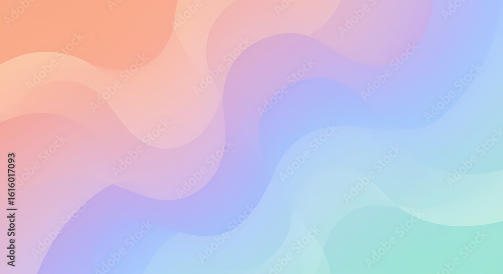 Poster soft pastel gradient background with abstract flowing shapes. gentle, wavy layers creating a modern 