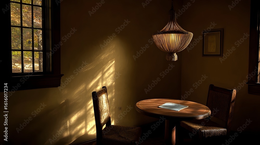Poster sunlight streams into a corner room with a small table and chairs.