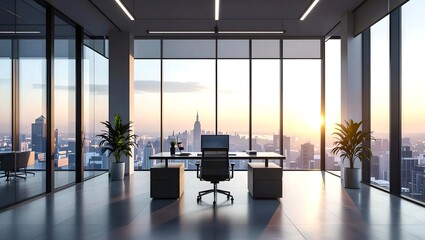 modern minimalist officea sleek and contemporary office workspace setup under bright dawnlight