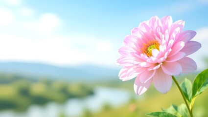 an image showcasing the close up beauty of nature, featuring a stunning floral in full bloom against a serene landscape background