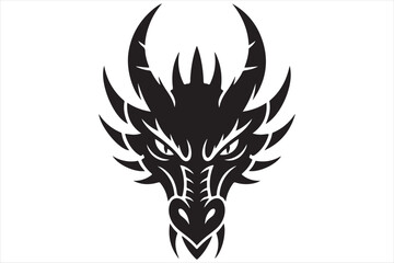 Fierce tribal dragon head silhouette isolated on white background