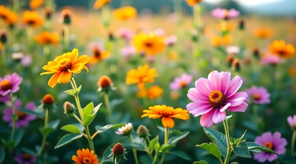 flower in full bloom. a close up view of a flower in full bloom amidst a macro nature landscape, the image should be taken from a slightly elevated angle, capturing the flower as the central subject