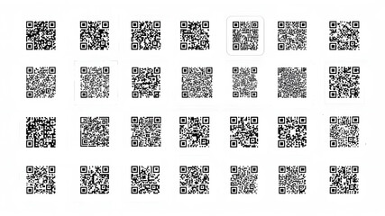 Collection of qr codes in a grid arrangement against a white background for versatile use