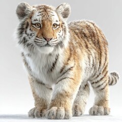 Obraz premium Cute Tiger Cub Covered in Snow, Winter