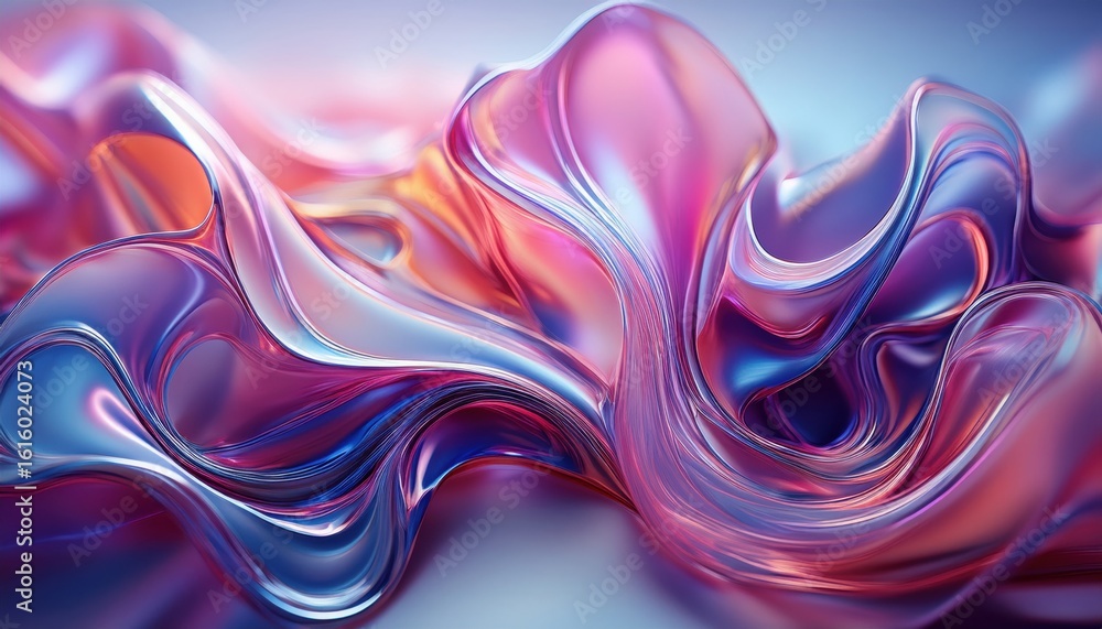 Poster iridescent flowing abstract waves in pink and violet hues with glossy texture ideal for digital back