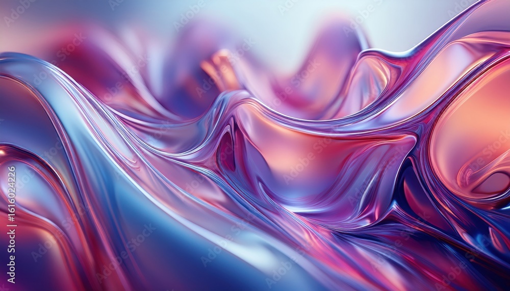 Poster iridescent flowing abstract waves in pink and violet hues with glossy texture ideal for digital back