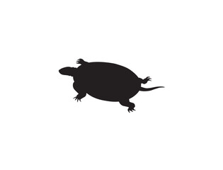 Silhouette of a turtle, featuring its shell, head, legs, and tail, against a plain white background.