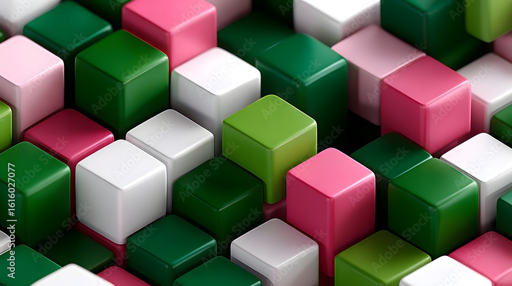 Poster multicolored cubes in a three-dimensional array.