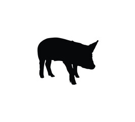 Black silhouette of a pig standing on a white background, isolated.