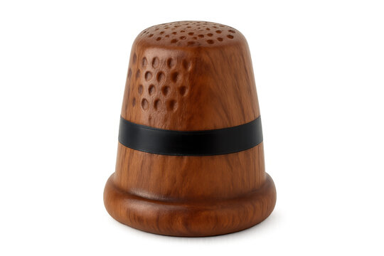 Classic wooden thimble featuring a black band, isolated on a transparent background, ready for crafting and sewing projects - Powered by Adobe