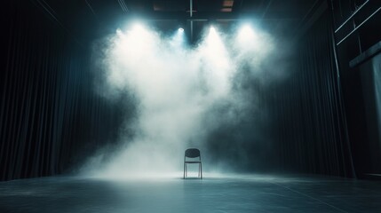 Empty dark theater stage with spotlight and smoke atmosphere for drama cinematic performance branding photography product scene