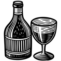 Elegant Vintage Wine: A sophisticated artistic portrayal of a classic wine bottle and glass, capturing the essence of refinement and indulgence.
