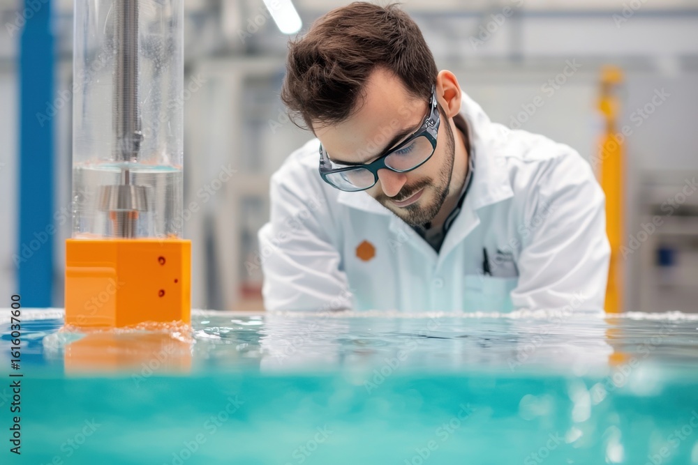 Poster engineer civil research concept. scientist analyzing water in a laboratory setting with equipment an