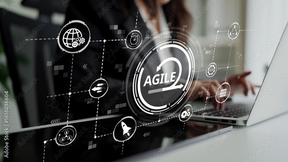Poster agile project management using teams and agile planning for agile development. agile enables flexibi