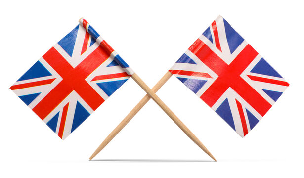 Small paper flags of United Kingdom on white background