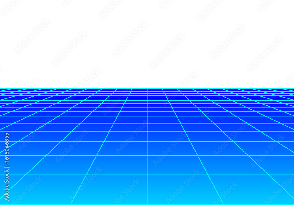 Fototapete minimalistic grid floor with retro 80s synthwave style and aesthetics, isolated floor perspective vi