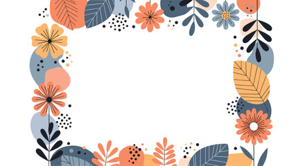 Charming hand drawn floral border decoration with nature inspired elements and organic shapes in a soft color palette