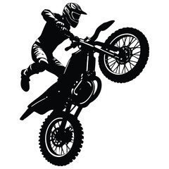 Fototapeta premium Silhouette of Motocross Rider Performing a Wheelie on a Dirt Bike