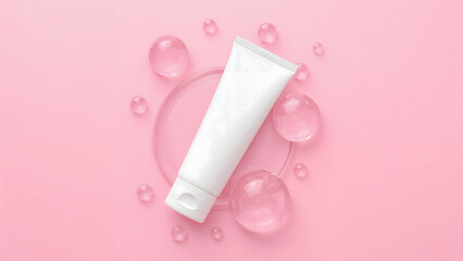 Minimalistic White Cosmetic Tube on Pink Background