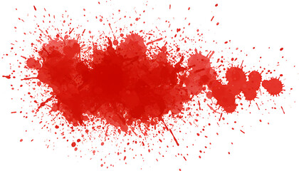 Abstract red paint splatter and drips on white background