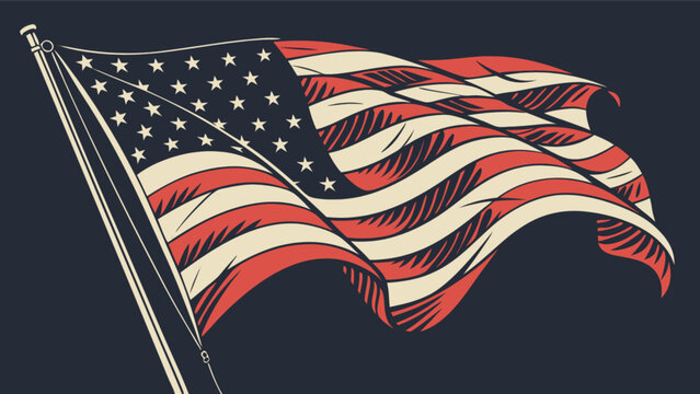 A vintagestyle illustration of the american flag waving proudly, symbolizing freedom, independence, and the spirit of the united states