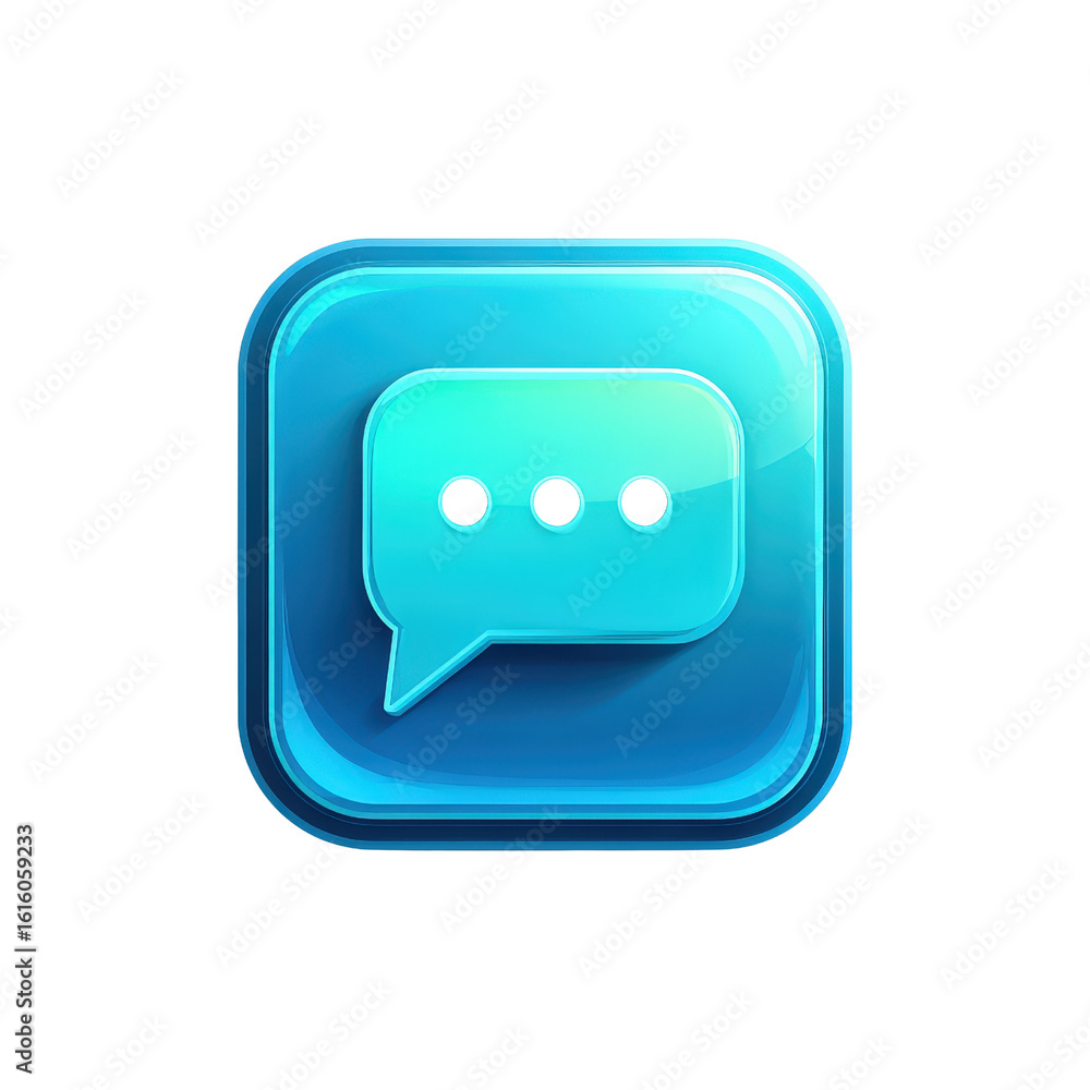 Poster blue chat message icon with glossy 3d design on transparent background