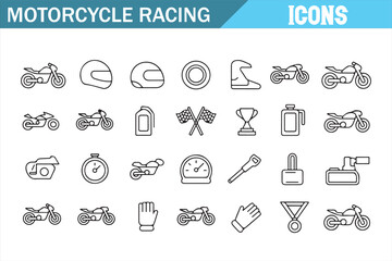 Set of Motorcycle Racing Icons for Speed, Performance, and Mechanics