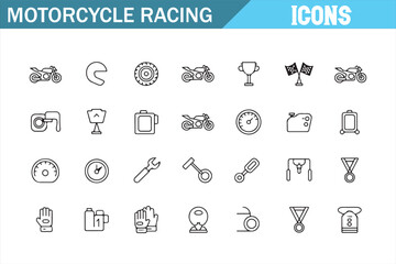 Racing Motorcycle Gear and Equipment Icons for Competition and Performance