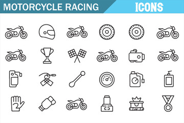 Motorcycle Racing Icons Set for Sports and Competition Use