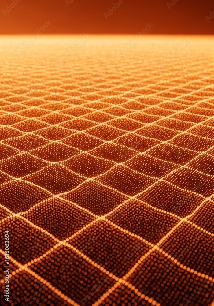 Poster orange particle grid landscape - abstract landscape of undulating orange particles forming a grid pa