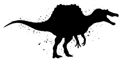 Powerful Spinosaurus Full Body Shot Side View Black and White Drip Splat Abstract Art Illustration