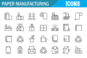 Paper Production Factory Icons for Environmental Sustainability