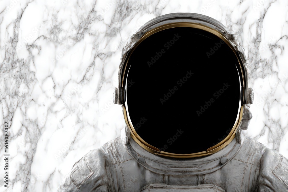Poster an astronaut in a space suit against a marble backdrop showcasing the intersection of human explorat