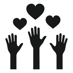 Obraz premium Three Raised Hands with Hearts Above Symbolizing Unity and Love
