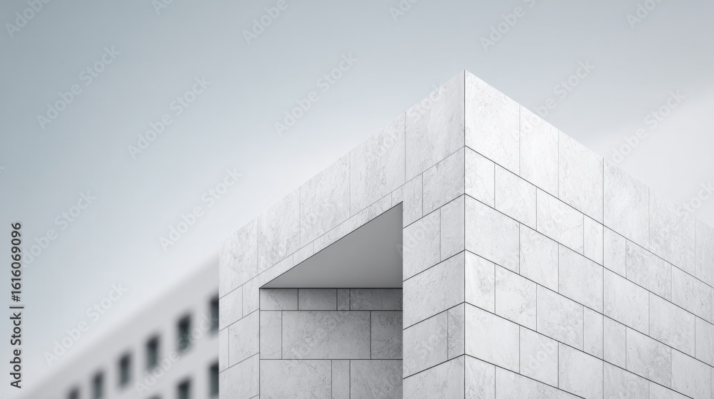 Poster capture architectural facade showcasing intriguing blend of symmetry and asymmetry where sleek lines